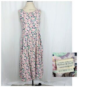 Vintage Laura Ashley Dress Medium Pink Floral Midi